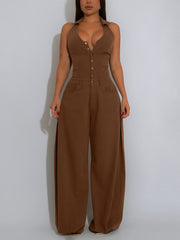 Fashion Halter Backless Slim Wide Leg Jumpsuit