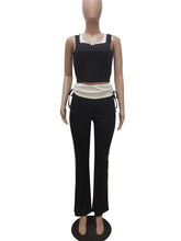 Casual Ribbed Patchwork Crop Vest Drawstring Pants Set