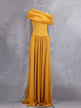 Elegant Sloping Shoulder Pleated Slim Maxi Dress