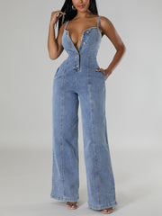 Sexy Spaghetti Strap Denim Jumpsuit