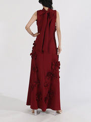 Fashion Sleeveless Flower Embellished Maxi Dress
