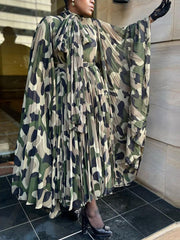 Casual Camouflage Print O Neck Long Dress