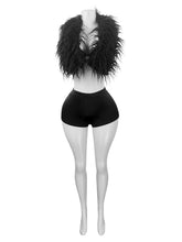 Halter Feather Backless Lace-up Shorts Club Set