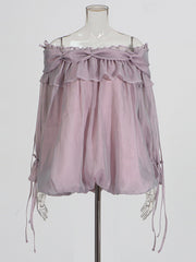 Fashion Off Shoulder Mesh Ruffle Tops