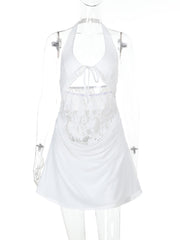 Sexy Hollow out Lace Halter Mini Dress