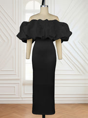 Elegant Off Shoulder Ruffle Trim Bodycon Dress