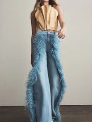 Fashion Creative Plush Straight Jeans