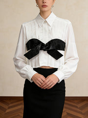 Fashion Patchwork Pleated Crop Blouse
