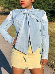 Casual Shirt Bow Tie Denim Jacket