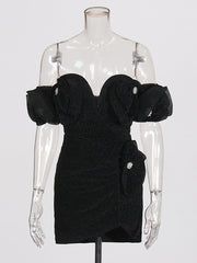 Sexy Strapless Floral Wrap Hip Mini Dress