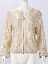 Fashion Long Sleeve Sequin Zip Up Party Jacket