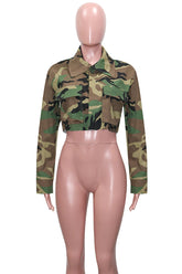 Casual Loose Camo Print Cropped Jacket