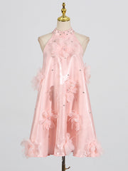 Elegant Halter Flowers Embellishment Diamond Mini Dress