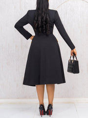 Elegant Lapel Buckle Long Blazer Midi Dress Suit