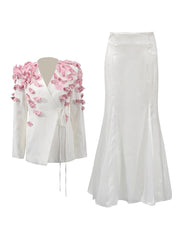 Fashion Spliced Petal Blazer Long Skirt Two Piece Set