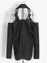 Vintage Off Shoulder Stripe Casual Blazer