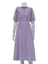 Elegant Puff-Sleeve High Waist A-Line Midi Dress