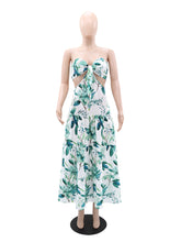 Fashion Print Hollow Out Strapless Dress