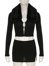 Sexy Hollow out Crop Top Slit Mini Skirt Set