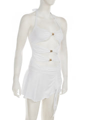 Sexy Patchwork Halter Hollow-out Mini Dress