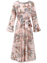 Floral Print Flounce Sleeve Pleated Hem Belted Dress