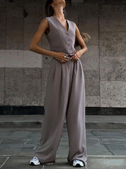 Sleeveless Waistcoat Wide Leg Suit Pants Set