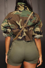 Casual Loose Camo Print Cropped Jacket