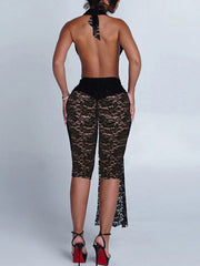 Sexy Backless Halter Lace Hollow Out Skinny Jumpsuits