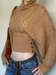 Vintage High Collar Cinched Waist Cropped Sweaters