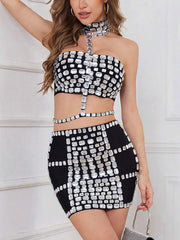 Sexy Rhinestone Decor Package Hip Skirt
