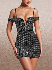Spaghetti Strap Rhinestone Slim Mini Dress