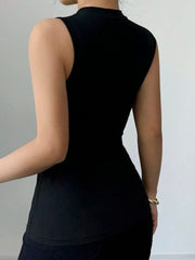 Round Neck Sleeveless 3D Flowers Slim Tank Top