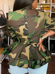 Fashion Camo Ruffled Double-breasted Jacket