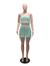 Fashion Sequin Tassel Package Hip Skirt Two Piece Set