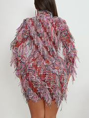 Fashion Street Style Fringe Package Hip Mini Dress
