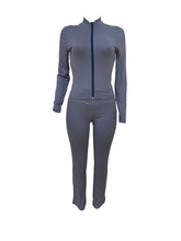 Casual Zip Up Top Slim Flared Leggings Sets