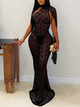 Sheer Lace Cape Mermaid Maxi Dress