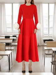 Elegant Round Neck Flower Embellished Maxi Dress