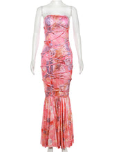 Print Strapless Bandage Fishtail Dress
