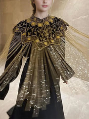 Fashion Embroidered Beading Tassel Cape Top