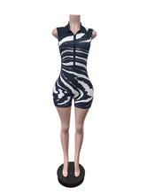 Sexy Sleeveless Print Ribbed Zipper Stretch Romper