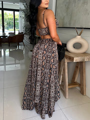 Sexy Strapless Hollow-out Snake Print Maxi Dress