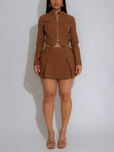 Fashion Zipper Crop Tops And Cargo Skirt Sets