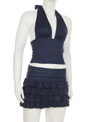 Polka Dot Print Halter Top Tiered Skirt Two Piece Set