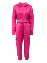 Zipper Hooded Flap Pockets Sweatpants Sets