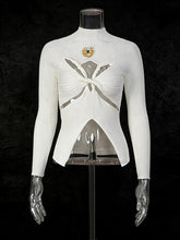 Sexy Hollow Out Twist Front Long Sleeve Knit Tops