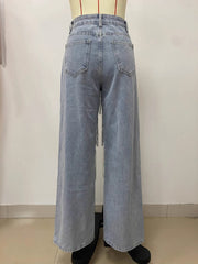 Fashion Sequin Tassels High Waist Jeans