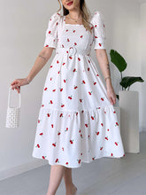 Square Neck Print High Waist Casual Dress