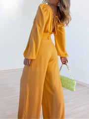 V Neck Shirt Wide leg Pants Set