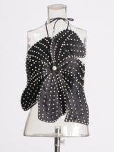 Sexy Lace-up Hand-beaded Floral Cropped Top